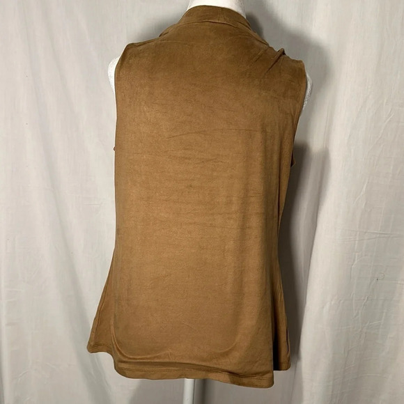 women's tan / light brown faux suede / micro suede sleeveless Worthington top - Picture 2 of 4